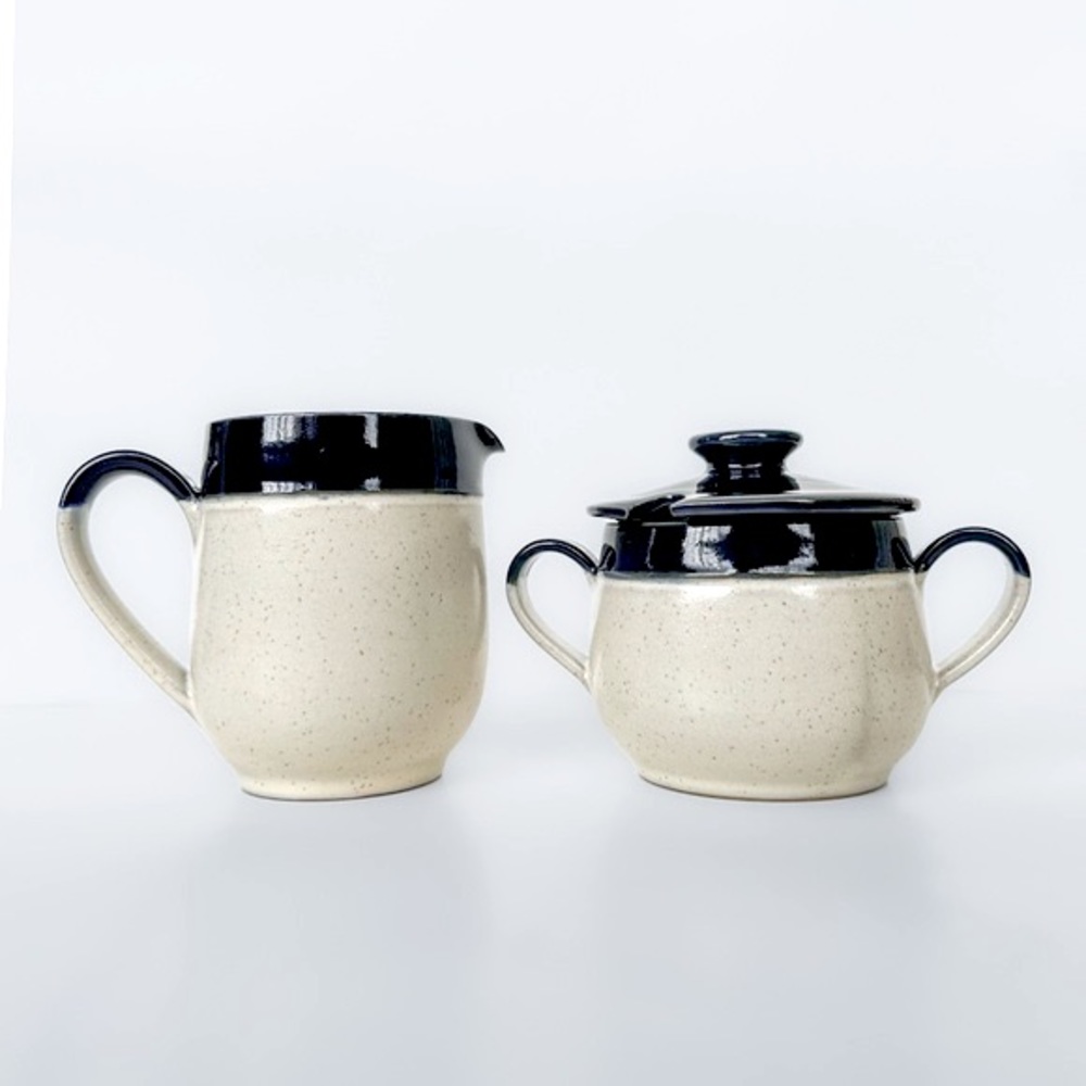 Denby English White & Blue Sugar & Creamer for Coffee & Tea Vintage Set